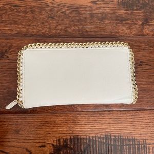 Cream Gold Chain Zip Around Wallet